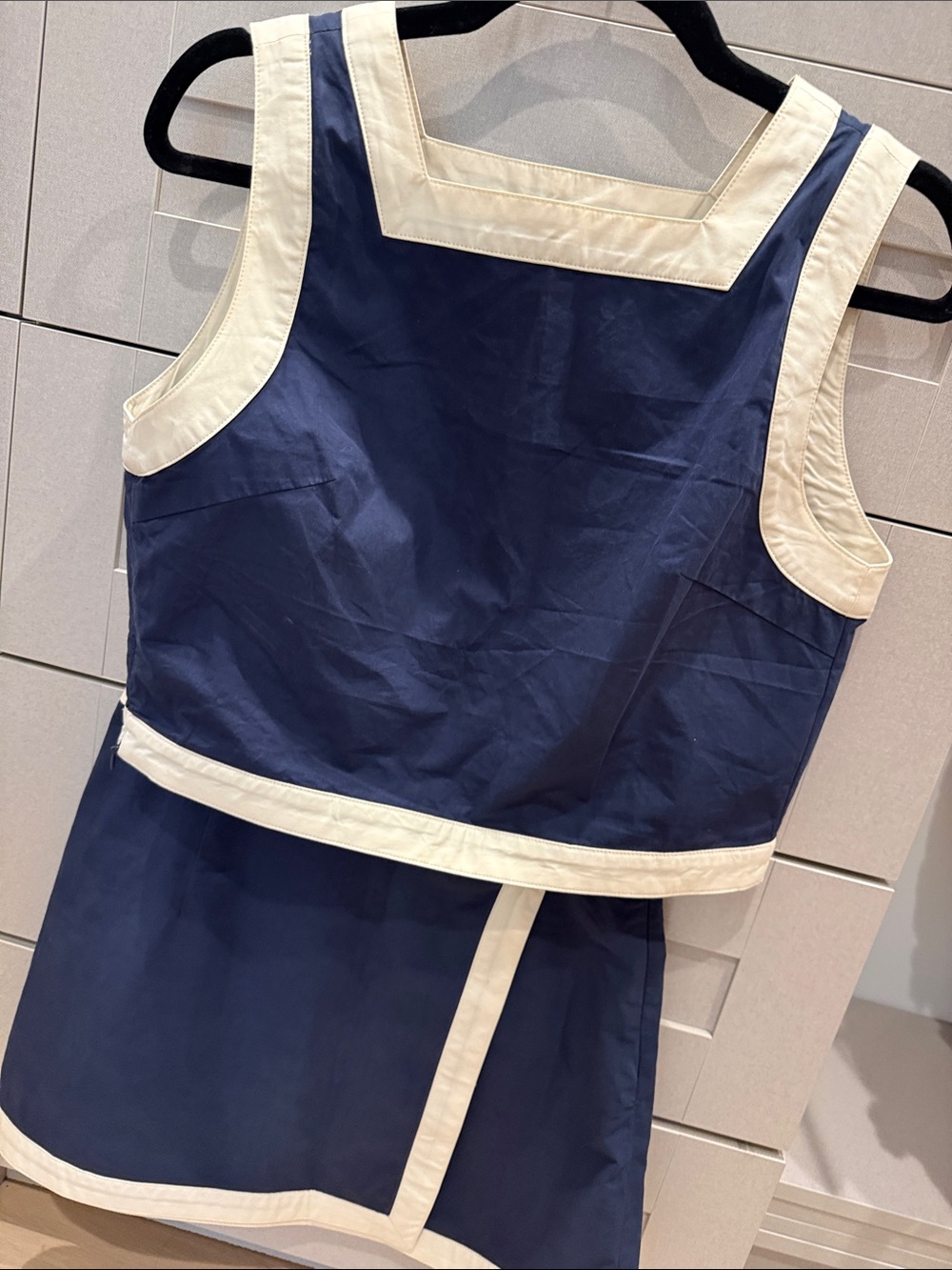Commense Navy and Cream Contrast Trim Two-Piece Mini Set - Picture 2 of 5